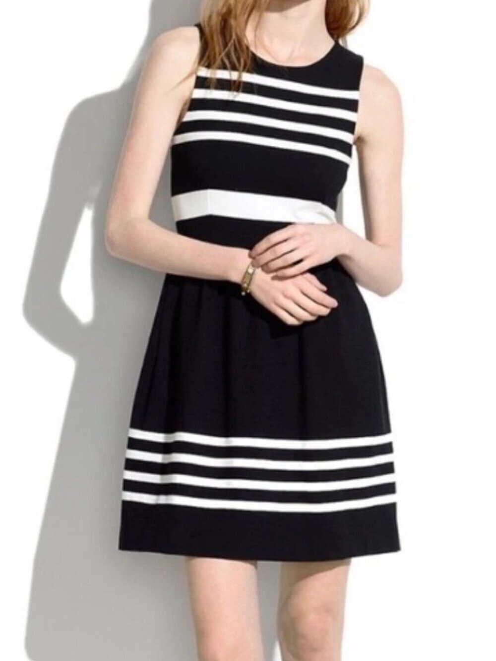 J Crew Factory Womens Black White Striped Sleeveless Dress S